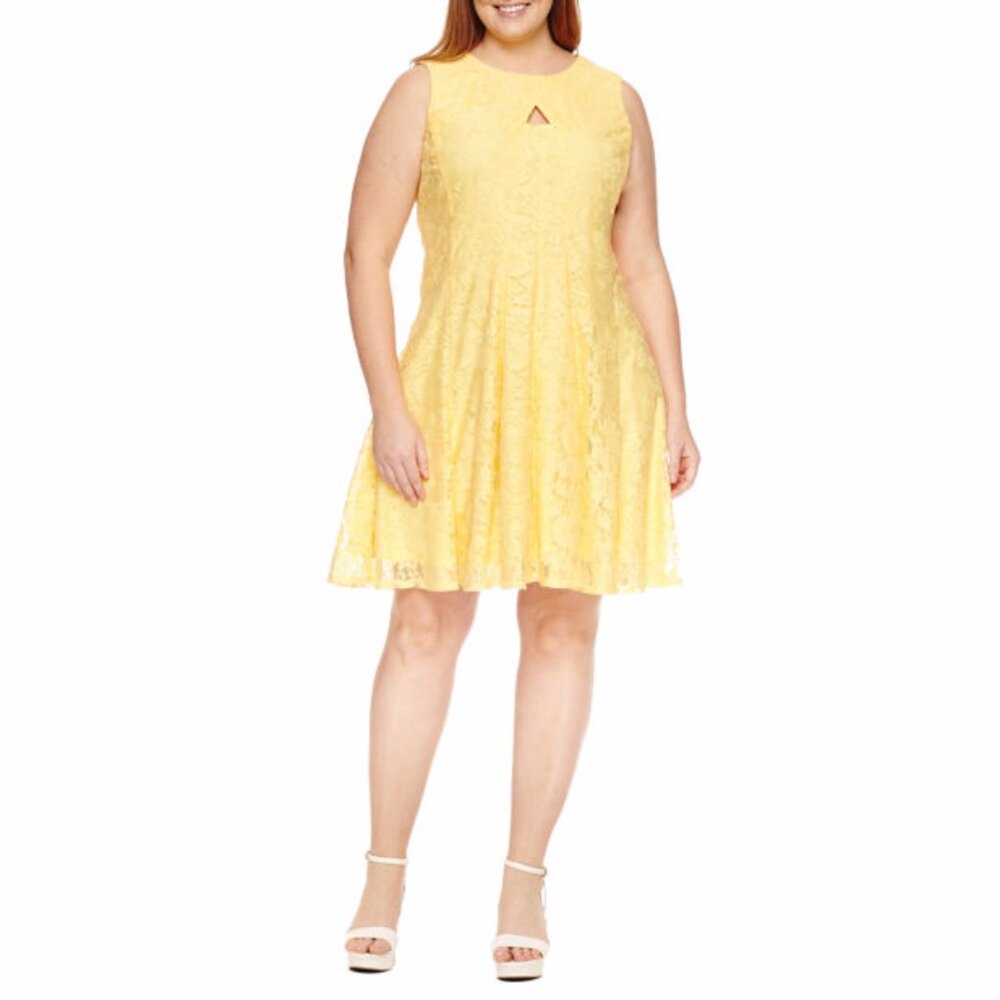 NEW Danny & Nicole Yellow Lace Dress with Cutout Neck Sleeveless Size 24W